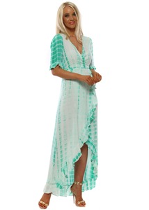 2023 nouveau Tie Dye caftan pour femmes sans bretelles été Cocktail plage Maxi avec longueur au sol longues demi-manches Style de vacances - Product Image 4