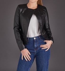 Veste de motard à fermeture éclair, unisexe, couleur noir, peau d'agneau véritable, bleu, à la mode, disponible en toutes les couleurs, fabriqué au Pakistan - Product Image 3