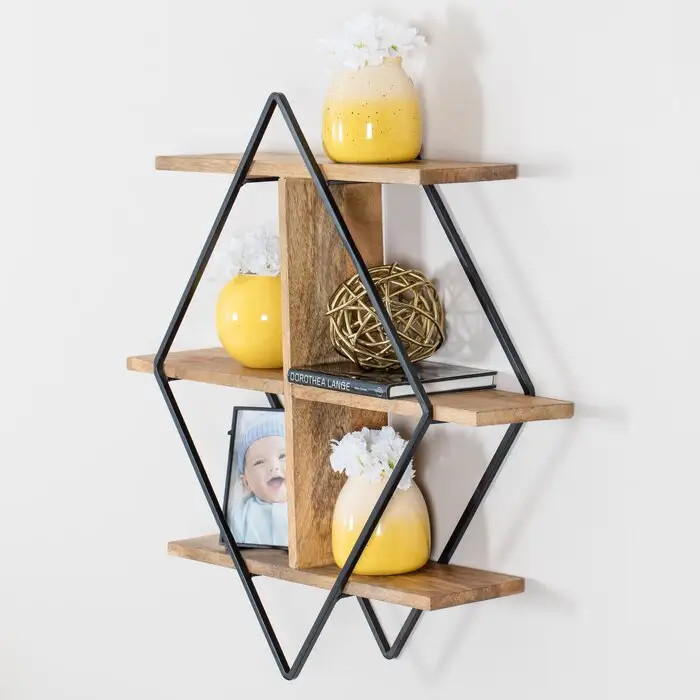 Comprar Best Selling Wall Shelf Ferro Rústico Parede De Madeira Prateleiras Flutuantes para Sala De Estar