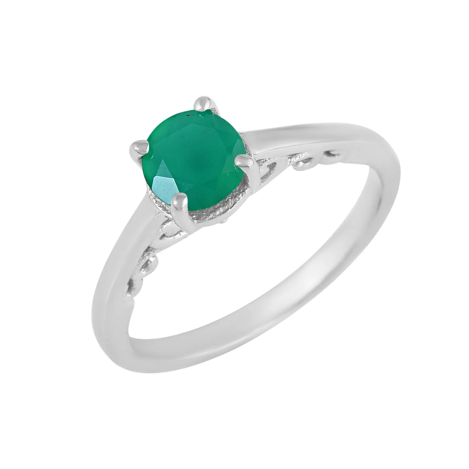 Natuurlijke Groene Onyx Ronde Gesneden Edelsteen Solitaire Verlovingsring Indian Top Groothandel S925 Sterling Massief Zilveren Vrouwen Sieraden