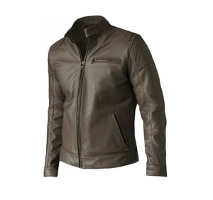 Blouson marron en cuir véritable pour hommes, tenue de motard Vintage ciré, pour moto - Product Image 2