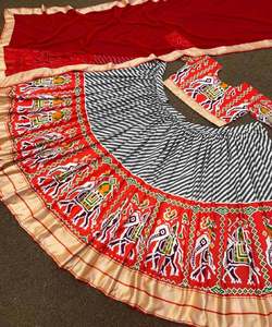 Collection de festivals indiens de créateurs au look riche Filet de broderie Travail de la pierre de soie avec lehenga choli avec dupatta Vêtement au meilleur prix pour femmes - Product Image 5