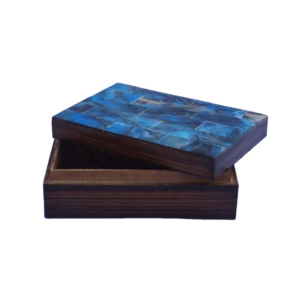 decorative storage boxes resin interior design Light and Dark Blue Shade Wooden Jewelry Box For Home Accessories