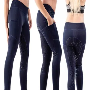 Elegante e confortevole tessuto Leggings estensibile con impugnature per ginocchia con stampa in silicone o Leggings per calzamaglia da equitazione a sedile intero