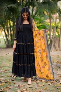 Magnifique robe en Fleur de georgita, longue jupe Type Kurti, pour femme, imprimés colorés, 2 couleurs contrastées - Product Image 6