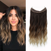 Extensions de cheveux synthétiques de 20 pouces, ondulations d'eau, brun ombré, pour femmes