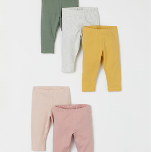 Paquete de 3 pantalones informales con pies para bebés, mallas de algodón de cintura alta para bebés, tela de punto para recién nacidos para primavera - Product Image 1
