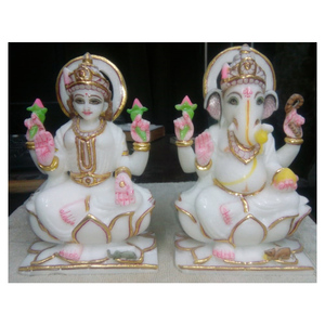 Pure White Makrana Marble Laxmi Ganesh <b>Statue</b> Sitting On Singhasan - Product Image 1