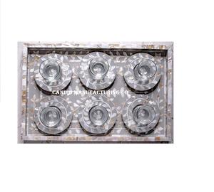 Plateau de service incrusté de nacre Rectangle Direct Factory avec détails en bois et os faits à la main - Product Image 5