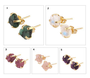 Boucles d'oreilles à clous en cristal naturel brut pour femme, bijoux de luxe, plaqué or/argent, fait à la main, tendance, et à la mode, prix d'usine - Product Image 4