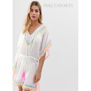 Femme adulte caftan robe chaude Semi transparent point de chaîne broderie col en v cravate gland fixation coupe régulière respirant Floral - Product Image 1