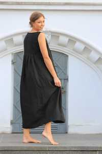 Nouvelle arrivée 2026, robe en lin pour femmes, tendance, design tendance, couleur noire, tissu crêpe, col en nœud, sans manches, longueur genou - Product Image 3