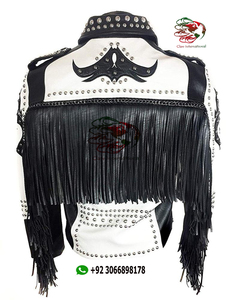Cuero de vaquero Moda Huesos Cuentas Flecos largos Chaqueta de cuero de gamuza para hombre Ropa occidental Chaqueta de vaquero - Product Image 3