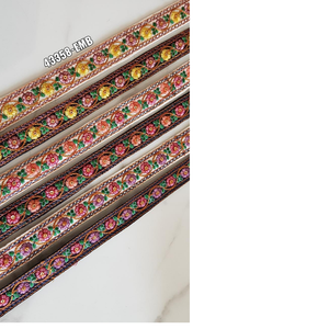 Rubans et lacets double face sur mesure brodés floraux avec de belles couleurs et motifs de points pour les magasins de rubans et de garnitures - Product Image 1