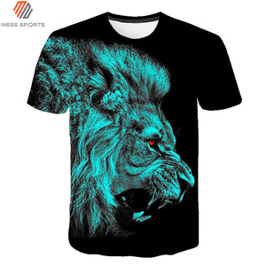 T-shirt à manches courtes noir pour homme avec imprimé lion, col rond, style décontracté, coupe régulière, 100% polyester tricoté respirant - Product Image 6