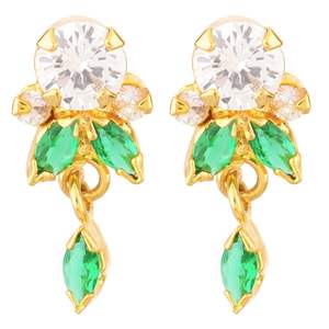 Boucle d'oreille indienne en forme de fleur CZ pour femme en acier inoxydable avec placage à l'or avec diamant Zircon comme pierres principales - Product Image 1