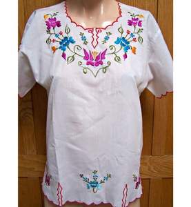 Tops d'été bohèmes pour femmes, broderie, vêtements personnalisés, manches courtes, tunique en coton à fleurs - Product Image 1