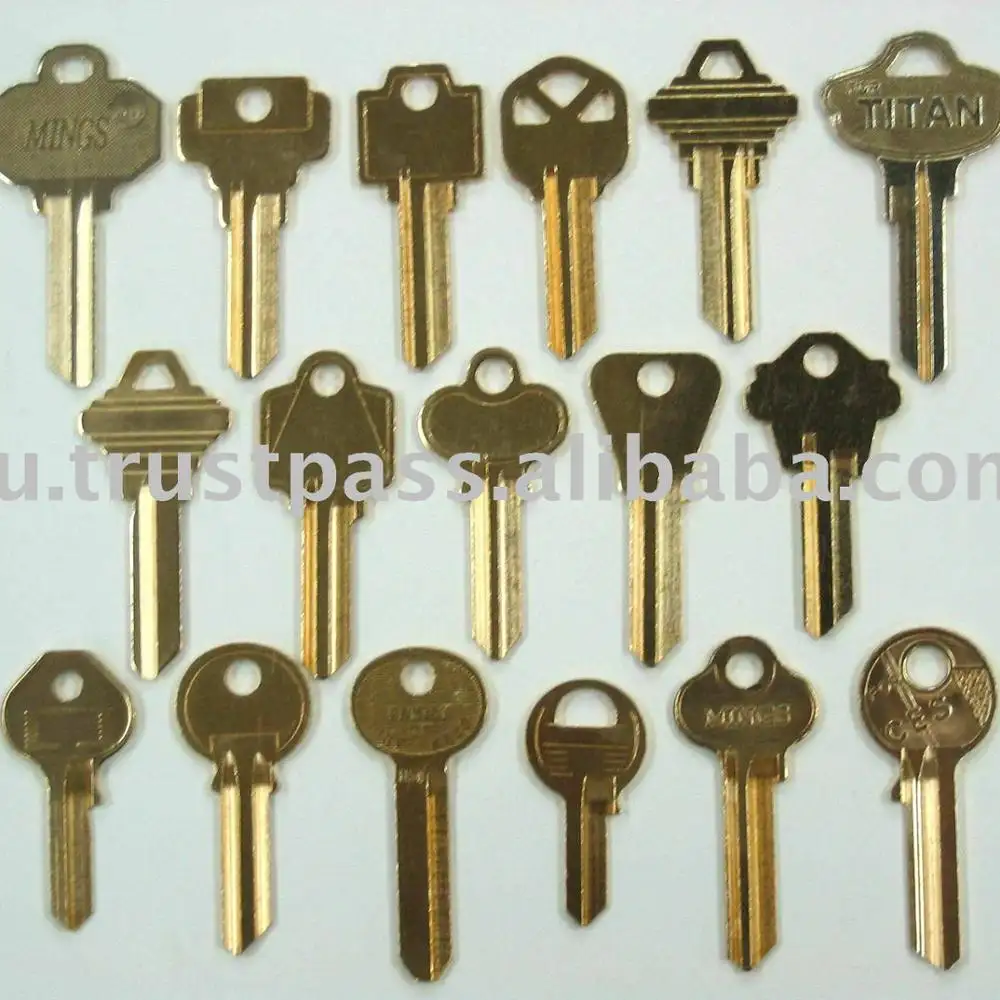 Brass key blank with brass finished in look alike series brass key blank for residence and commercial lock