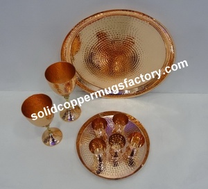 Hot Vantage Modern Fancy Premium Cobre martillado bandeja de barra redonda pulido brillante aspecto elegante gran oferta juego de bandeja de barra y herramientas de barra - Product Image 6