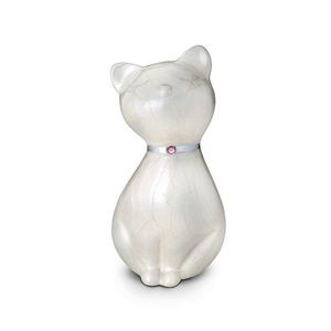 Urna de gato de Metal plateado de estilo americano de lujo bellamente hecha a mano, la mejor calidad personalizada para almacenamiento de cenizas de mascotas con soporte - Product Image 1