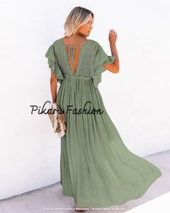 Vestido elegante para mujer, vestidos largos con cuello en V, nueva moda 2023, vestido Maxi de fiesta de noche de manga corta Vintage francés para mujer - Product Image 5