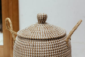Seagrass <b>Basket</b> with <b>Lid</b> Handle, Natural Woven <b>Basket</b>, Seagrass <b>Laundry</b> <b>Basket</b> - Product Image 5
