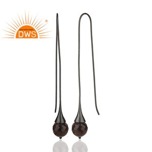 Quartz fumé naturel fait à la main pierres précieuses en argent Sterling 925 boucles d'oreilles bijoux pour femmes cadeau pour elle - Product Image 3