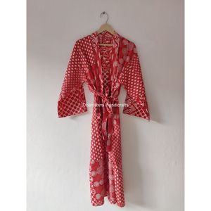 Red Floral Patch Print Hippie & Bohemian Style Maxi Long Robe Gown Kimono Women's Nighty Wholesale Sleepwear - Product Image 5