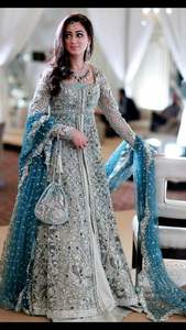 -ELEGANT--BRIDAL---LONG JACKET---WITH--LEHENGA-robe --- embellie en cristal perles de verre pierre pour mariage = 2021 - Product Image 2