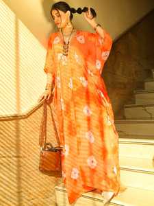 Mujeres 100% rayón Tie-Dye Kaftan Casual Long Beach hecho a mano verano vestido de talla grande hasta el suelo cintura Natural lavable - Product Image 3