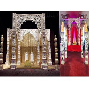 Décor de mariage indien en or blanc, Mandap traditionnel, tenue de mariage de luxe, livraison gratuite - Product Image 1