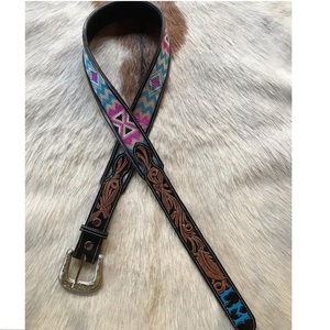 100% American Cow Leather Western Cowboy <b>Belt</b> With 3D Bead <b>Work</b> & Floral Embossed Design Top Manufacturer For Men & Women - Product Image 1