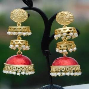 EL ÚLTIMO DISEÑADOR PINTURA A MANO LATÓN CHAPADO EN ORO ACABADO MATE CAPA DE PERNOS JHUMKA EARING PARA NIÑAS Y MUJERES - Product Image 3