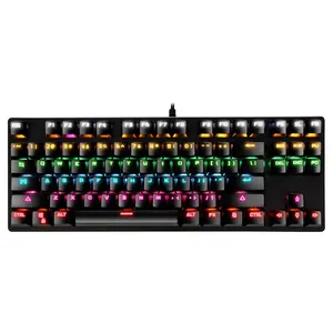 背光机械游戏键盘87键蓝色开关背光键盘用于游戏玩家RGB笔记本电脑黑色红色电脑