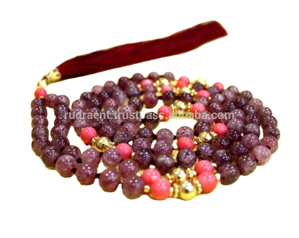 Women's Trending Strawberry Quartz Gemstone Yoga Jewelry Natural Healing 108 Bead Mala Collection Must-Buy Gift Item