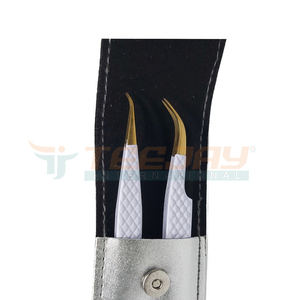Pinzas para extensión de pestañas, kit clásico con bolsa Raxine para 2 pinzas de pestañas, Color personalizado y logotipo, novedad - Product Image 4