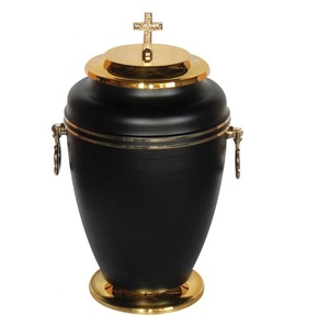 Urna de cremación funeraria blanca de hierro con Cruz dorada para suministros funerarios - Product Image 3