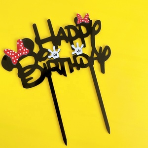 <span class=keywords><strong>D</strong></span>écorations de gâteau en acrylique imprimées en couleur, motif garçon et fille avec message Joyeux <span class=keywords><strong>Anniversaire</strong></span> pour baby shower et fêtes - Product Image 2