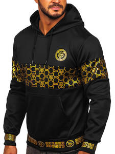 Sudadera con capucha y sudaderas con estampado negro y dorado personalizado para hombre Material de algodón de poliéster de invierno - Product Image 4