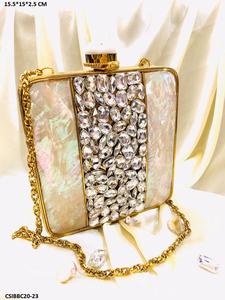 Buy multi color clutch Eid gift metal Bag Shell stone mosaic - Product Image 5