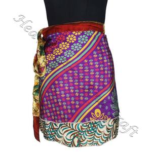 Vintage Wrap Mini Jupe Indien Soie Saree Bohème Magique Femmes Robe Festival Femmes Robe Gypsy Hippie Boho Indien Rétro Soie - Product Image 2