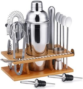 Hot 13 en 1 Bar Tool 550ml/750ml Coctelera de acero inoxidable Bartender Set Bartender Kit con madera - Product Image 4