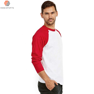 Chemise décontractée pour homme à manches raglan rouge et blanc, trois quarts de longueur, couleur unie, en popeline de coton teint, pour le printemps - Product Image 5