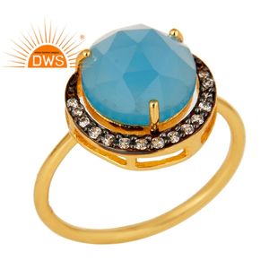 CZ Blue Chalcedony Gemstone Cocktail <b>Ring</b> For Wedding Supplier 18k Gold Plated <b>925</b> <b>Silver</b> <b>Ring</b> Jewelry Manufacturer - Product Image 1