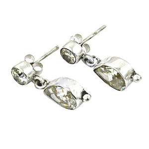 Pendiente de plata CZ redondo y pera de gemas múltiples de alta calidad, pendiente de Zirconia cúbica, pendiente de gota de tuerca de Plata de Ley 925 - Product Image 1