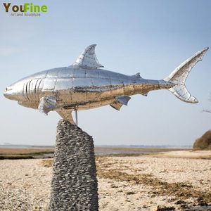 Открытый декор из нержавеющей стали акула скульптура для продажи - Product Image 3