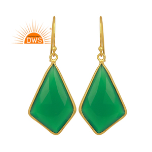 Boucles d'oreilles en onyx vert, bijoux plaqués or, boucles d'oreilles serties en argent sterling, collection classique en gros - Product Image 1