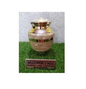 Urne de crémation en laiton en nacre de Brassworld India avec fournitures funéraires de luxe à bande dorée - Product Image 1