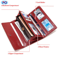 Portefeuille en cuir véritable pour femmes, pochette d'argent à fermeture éclair, porte-carte, bourse pratique de haute capacité, nouveau Style féminin