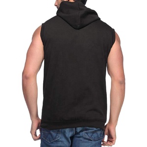 100% Cotton Zipper Sleeveless Gym <b>Hoodie</b> for <b>Men</b> Autumn Winter Street Wear Custom Logo Designer Embroidered <b>Black</b> Wholesale - Product Image 3